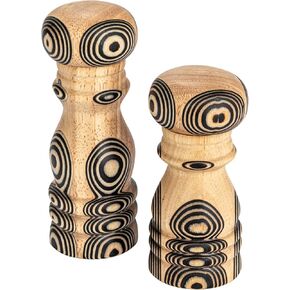 Bloomingville Wood Salt and Pepper Mills with Inlaid Circles Design, Natural and Black, Set of 2, Small