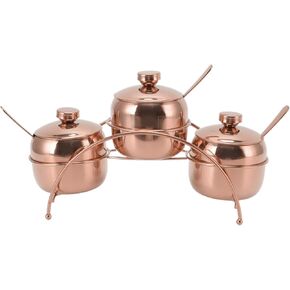Haofy Condiment Jar, Seasoning Jar Set Salt Pepper Sugar Jar with Lid and Spoon Kitchen Seasoning Bottles with Storage Rack(Rose Gold)