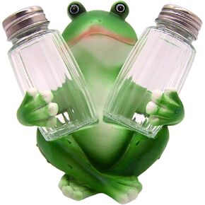 Sitting Frog Salt and Pepper Set Holder, Unique Kitchen & Bar Decor, Shakers Included, 4.25 Inches