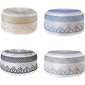 Men Muslim Prayer Kufi Hat Islamic Kufi Hat Prayer Headwear Cap with Embroidery Turkish Arabian Beanie Cap Sun Hat Eid Gift