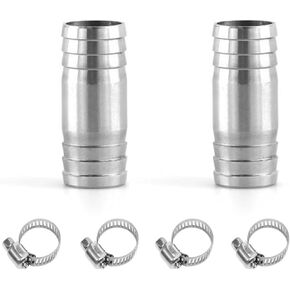 Stainless Steel 304 Hose Barb Fitting Union 8mm 5/16" Barbed x 5/16" Barbed Splicer Mender Coupler with Hose Clamp (Pack of 2)