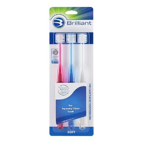 Brilliant Oral Care Adult Toothbrush with Soft Bristles, Round Head, and All-Around Clean for Teeth and Gums, Clear 1 Pack