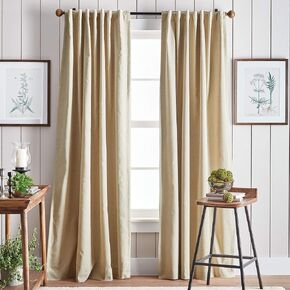 Martha Stewart Lido Linen Blackout Foam Lined Rod Pocket/Back Tab Window Curtain Panel Pair, 84", Grey