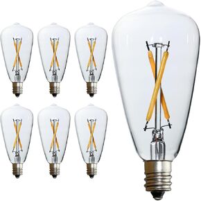 6 PCS Small Edison Light Bulb, 2W Equals 20W, E12 Candelabra Base, Warm Light, Amber Glass LED Bulb for Pendant Chandelier Ceiling Fan Candelabra Light String Light