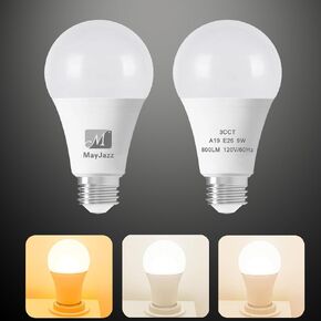 3 Color Temperature LED Light Bulb A19 2700K-5000K-4000K,3CCT Color Changing Light Bulbs,Energy Saving 9W(60W Equivalent) LED Bulb,810LM,E26 Base for Bedroom,Living Room,2 Pack