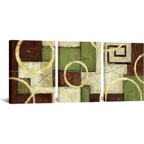 iKNOW FOTO 3 Pieces Abstract Wall Art Geometric Canvas Circle Painting Modern Brown Green and Gold Picture Simple Artwork Framed for Bedroom Bathroom Home Office Wall Décor Each Panel 12x16