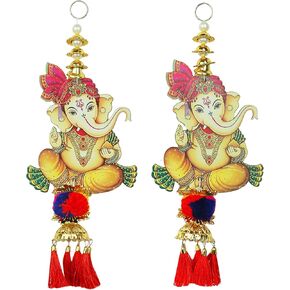 Auspicious Shubh Labh Hanging Square Ganesha Bandanwar Door Wall Hanging Toran for Indian Traditional Festival Handcrafted Toran Valance Showpiece for Home Temple Décor(Size:- 26"X4")(Multicolour)