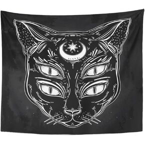 Emvency نسيج أسود القط رئيس صورة القمر وأربعة عيون عيون ديكور المنزل الجدار شنقا لغرفة المعيشة غرفة النوم النوم 50x60 بوصة in Kuwait
