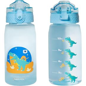 ThermOk 12oz Motivational Kids Tritan Water Bottle with Straw and BPA-Free, Light blue