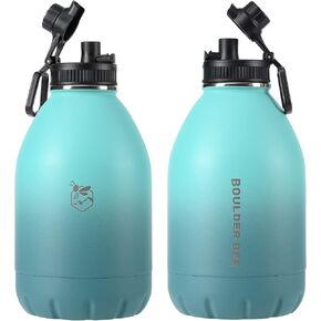 Boulder Bee | 128 oz Insulated Water Bottles with Handle | Stainless Steel Thermos for Hot & Cold Drinks | Double Vacuum Walled | Large Metal Jug for Travel, Hiking, Camping (Yellow)