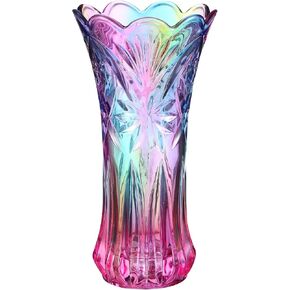 PartyKindom Rainbow Glass Vase: Crystal Flower Vase Unique Colorful Vase Desktop Decorative Flower and Plant Container for Home Decor Wedding Centerpieces