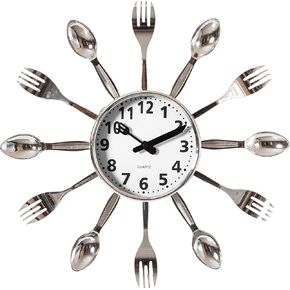 Decorative 3D Cutlery Utensil Spoon and Fork Wall Clock for Kitchen, Playroom or Bedroom, Multicolor