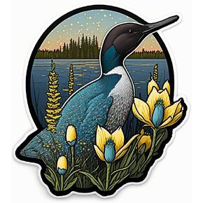 Minnesota Loon and Lady Slipper Decal Sticker 1553Full Color4