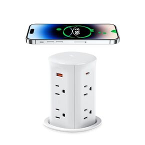 ANNQUAN 3" Pop Up Countertop Receptacle with 4 USB Ports 15W Wireless Charger,Max 20W Power Delivery Pop Up Outlet for Home Office Kitchen