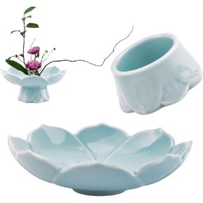 WANDIC Light Cyan Flower Arrangement Supplies, Lotus Shaped Floral Holder with Tall Feet for Ikebana Floral Vase for Floristry Dish Tray Decoration
