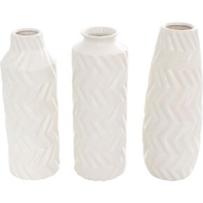 Deco 79 Ceramic Decorative Vase Dimensional Chevron Textured Centerpiece Vases with Varying Shapes, Set of 3 Vases for Home Decoration 4" W, 11" H, Gold