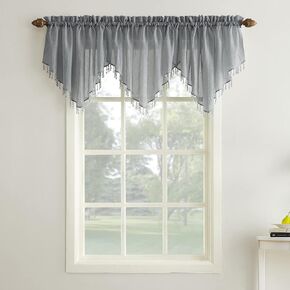 No. 918 Erica Crushed Voile Ascot Beaded Sheer Rod Pocket Curtain 3-Piece Set