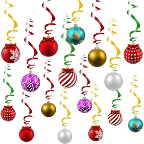 Merry Christmas Decorations Hanging Ceiling Swirls (30Pcs Fully-Assembled) Christmas Tree Ball Slices Cutout Swirls for Christmas Party Porch Home House Bar, Xmas Holiday Supplies Decorations