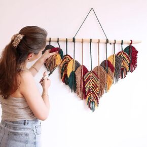 Knots & Beyond Feather Macrame Wall Hanging with Real Driftwood, Macrame Leaves, Leaf Macrame Wall Art, Boho Wall Art for Bedroom, Colorful Macrame, Woven Tapestry, Yarn Wall Art, Macrame Wall Decor, 31" Length