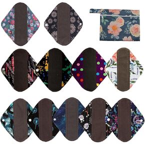 12 Pieces Cloth Menstrual Pads,Reusable Sanitary Pads,Size 7 inch to 16 inch,Unscented