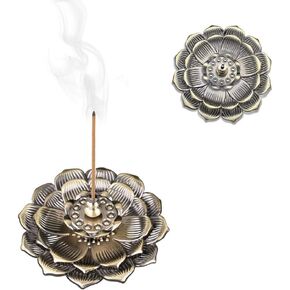 3-in-1 Lotus Stick Incense Burner Disc and Cone Incense Holder Ash Catcher Cinnamon Organic Citronella (Bronze)