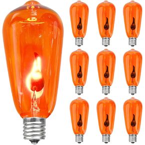 Christmas Orange Flicker Flame Light Bulbs, ST40 Orange Replacement Bulbs with Realistic Orange Red Flame Edison Bulbs for Christmas Outdoor Indoor String Lights, 1 Watt E17 Intermediate Base, 10 Pack in Saudi Arabia