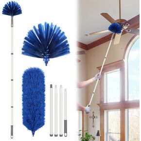 Ceiling Fan Cleaner Duster, High Ceiling Extended Duster with Extendable Assemble Long Handle, Removable Duster with Iron Pole Adjusts 15 to 72 Inch for Cleaning Bookshelves,Door,Window Top