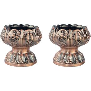 Lotus Flower Votive Tealight Holder, Buddhist Tealight Candle Holder - Tibetan Buddhist Water Offering Cup, Tibetan Oil Lamp Holder Buddhist Supplies for Meditation Buddha Altar, Set of 2 (Bronze)