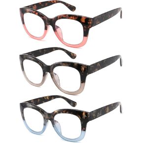 3 Pack Oversized Reading Glasses for Women Blue Light Blocking Computer Readers