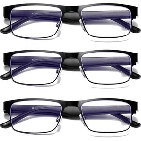 3-Pack Reading Glasses Men Blue light Blocking, Stylish Metal Frames Elastic Spring Hinges Readers Anti Glare Filter Lightweight Eyeglasses +1.0