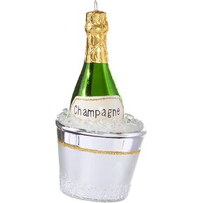 Glitter Silvertone Champagne Bucket 5.5 inch Glass Decorative Ornament