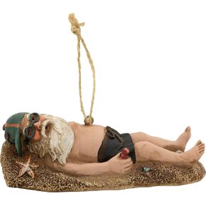 Beach Bum Santa Claus Ornament | Great Gift for Christmas in July or White Elephant | Funny Holiday Decor for Tree | St. Nick Relaxing in Swimsuit on Beach Sand