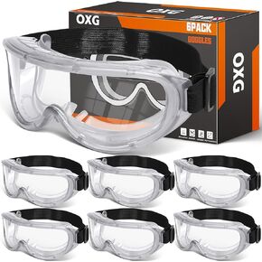 6 Pack Protective Safety Goggles Anti-Fog, Adjustable Chemical Splash Eye Protection Science Lab Goggles for Women Men