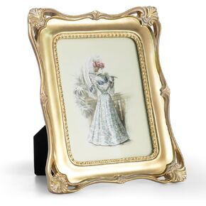 5x7 Picture Frames Vintage Photo Frame with Glass Front Antique Picture Frame for Tabletop Wall Hanging (5x7, Gold & Black)