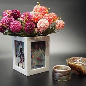Photo Cube,Picture Frame Box with 4-Sided for 3.5"x5" Photo, Desktop &Tabletop picture frame box,Flowers Arrangement or Organizer for Multiple Uses Mother's Day Gifts (Ivory White)