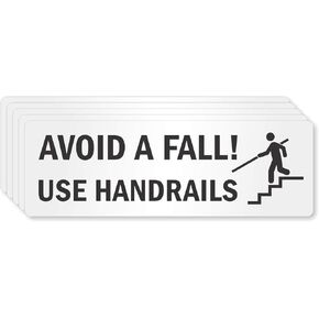 SmartSign Adhesive Vinyl Label, Legend "Use Handrails" with Graphic, 2" high x 6" wide, Black on White (pack of 5)