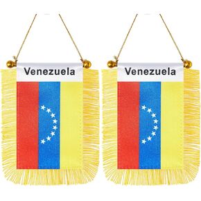 2 Pack Venezuela Window Hanging Flag,Mini Venezuelan Car Flag with Pole Tassel Suction Cup Rearview Mirror Decoration(3x5 Inch)