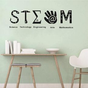 School Classroom Decor Steam Wall Decal Kids Children Studyroom Science Technology Engineering Arts Mathmatics Vinyl Wall Sticker Bedroom Decoration Mural TM-125 (Black)
