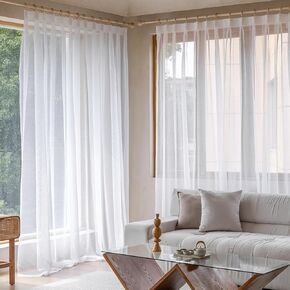 White Pinch Pleated Curtains for Living Room Bedroom Meeting Room Window Curtains Faux Linen Semi Sheer Drapes Light Filtering with Hooks Traverse Rods 1 Panel 52x84 Inches Long