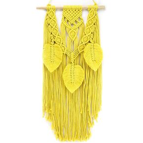 LB Sage Green Macrame Wall Hanging Boho White Woven Leaf Wall Hanging Tapestry Handcrafted Woven Leaves Wall Decor for Home Bedroom Living Room Dorm Apartment Nursery 15.74''W x 31.49''L