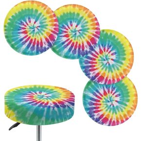Bar Stool Chair Cover, Black & White Trippy Spiral Print Super Comfy & Washable Round Stool Bench Cushion Slipcover (Small, 4 Pieces)