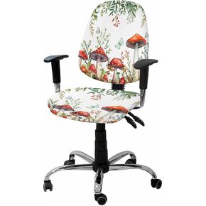 Mushroom Eucalyptus Office Chair Covers Stretchable 2 Piece, Soft Decorative Computer Desk Chair Cover Protector Universal Rotating Chair Slipcover Green Leaves Wildflower Herb White