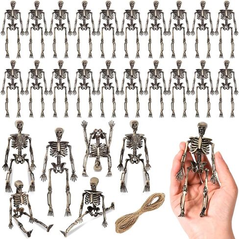 24 Pcs Mini Skeleton Figurines, Small Old Plastic Skeleton Figurines for Craft Decoration, Halloween Skeleton Figurines for Party Supplies Decor in Saudi Arabia