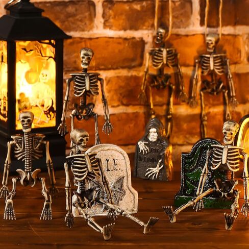 24 قطعة من تماثيل الهيكل العظمي الصغيرة، تماثيل هيكل عظمي بلاستيكية صغيرة قديمة لتزيين الحرف اليدوية، تماثيل هيكل عظمي للهالوين لديكور لوازم الحفلات in Kuwait