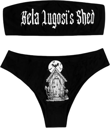 ZGMYC Women's Letter Skull Print Goth Swimsuit 2 Piece Sexy Strapless Bandeau Bikini High Waist Bathing Suit Festival Outfit in Saudi Arabia