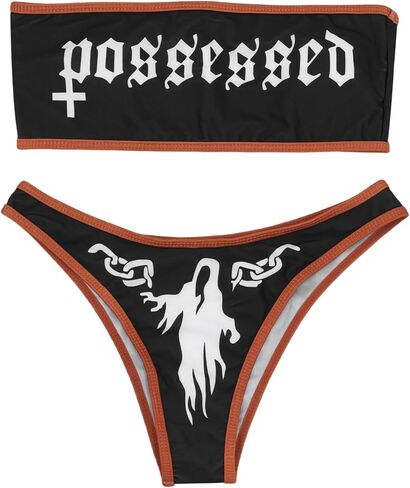 ZGMYC Women's Letter Skull Print Goth Swimsuit 2 Piece Sexy Strapless Bandeau Bikini High Waist Bathing Suit Festival Outfit in Kuwait