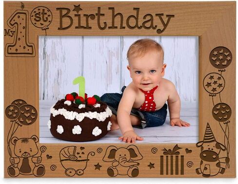 KATE POSH - My First (1st) Birthday Picture Frame - Engraved Natural Wood Photo Frame - First Birthday Gifts, First Birthday Boy, First Birthday Girl, First Birthday Decorations (4x6-Horizontal) in Saudi Arabia