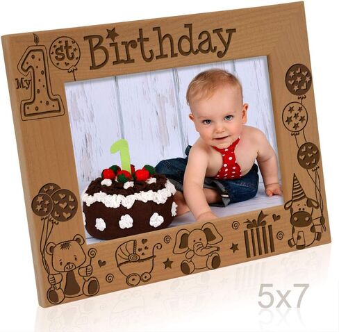 KATE POSH - My First (1st) Birthday Picture Frame - Engraved Natural Wood Photo Frame - First Birthday Gifts, First Birthday Boy, First Birthday Girl, First Birthday Decorations (4x6-Horizontal) in Saudi Arabia