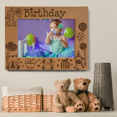 KATE POSH - My First (1st) Birthday Picture Frame - Engraved Natural Wood Photo Frame - First Birthday Gifts, First Birthday Boy, First Birthday Girl, First Birthday Decorations (4x6-Horizontal) in Saudi Arabia