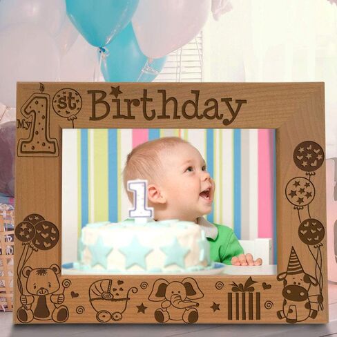 KATE POSH - My First (1st) Birthday Picture Frame - Engraved Natural Wood Photo Frame - First Birthday Gifts, First Birthday Boy, First Birthday Girl, First Birthday Decorations (4x6-Horizontal) in Saudi Arabia